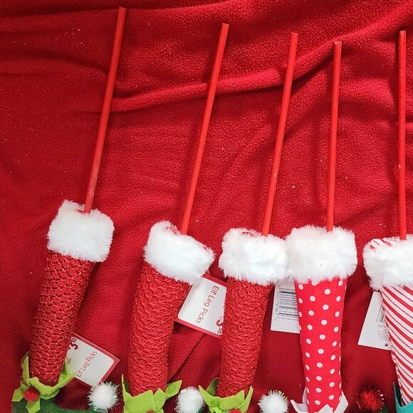Holiday Style 6pk Assorted Elf Leg Felt Cloth and Wooden Picks for Decorating - Picture 2 of 16